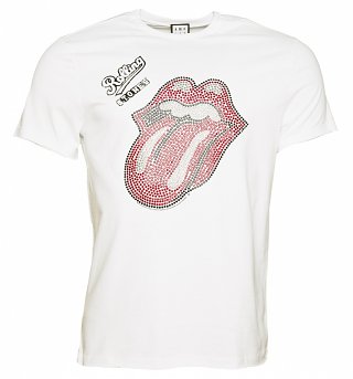 Men's White Rolling Stones Red and Silver Diamante Tongue T-Shirt from Amplified Men's White Rolling Stones Red and Silver Diamante Tongue T-Shirt from Amplified