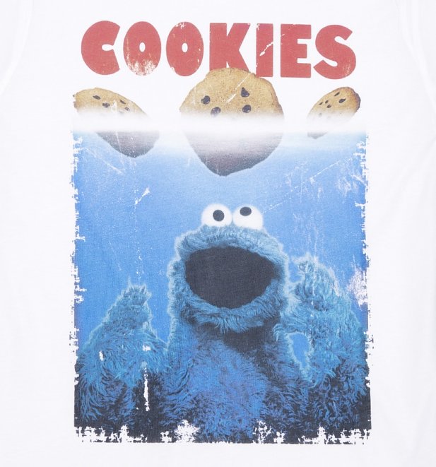Men's White Sesame Street Cookie Monster Movie Parody Cookies T-Shirt Men's White Sesame Street Cookie Monster Movie Parody Cookies T-Shirt