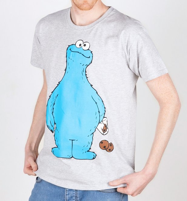 Men's White Sesame Street Cookie Thief Cookie Monster T-Shirt With Back Print Men's White Sesame Street Cookie Thief Cookie Monster T-Shirt With Back Print