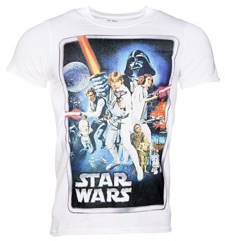 Men's White Star Wars A New Hope Movie Poster T-Shirt Men's White Star Wars A New Hope Movie Poster T-Shirt