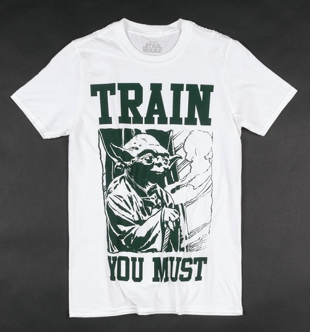 Men's White Star Wars Yoda Train You Must T-Shirt Men's White Star Wars Yoda Train You Must T-Shirt