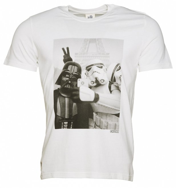 Men's White Stormtrooper And Darth Vader Selfie Star Wars T-Shirt from Chunk Men's White Stormtrooper And Darth Vader Selfie Star Wars T-Shirt from Chunk