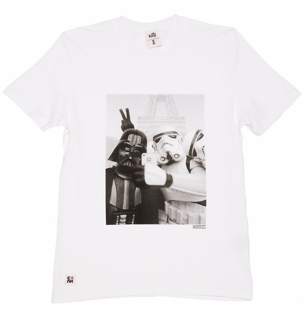 Men's White Stormtrooper And Darth Vader Selfie Star Wars T-Shirt from Chunk Men's White Stormtrooper And Darth Vader Selfie Star Wars T-Shirt from Chunk