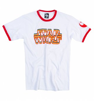 Men's White and Red Star Wars Retro Logo Ringer T-Shirt Men's White and Red Star Wars Retro Logo Ringer T-Shirt