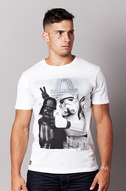 Men's White Stormtrooper And Darth Vader Selfie Star Wars T-Shirt from Chunk Men's White Stormtrooper And Darth Vader Selfie Star Wars T-Shirt from Chunk