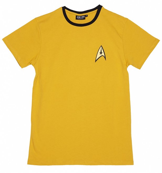 Men's Yellow Kirk Costume Star Trek Ringer T-Shirt Men's Yellow Kirk Costume Star Trek Ringer T-Shirt