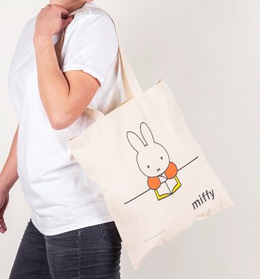 Miffy liest Leinen-Einkaufstasche