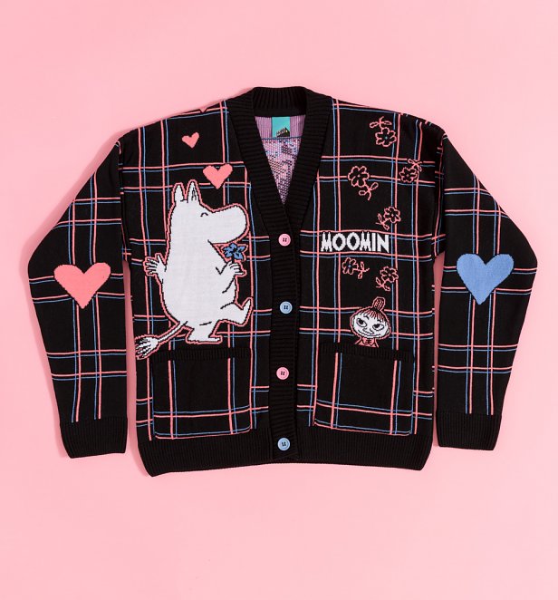 Moomin 80th Anniversary In Love Check Black Cardigan Moomin 80th Anniversary In Love Check Black Cardigan