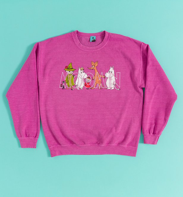 Moomin 80th Anniversary Vintage Wash Pink Sweater With Puff Print Moomin 80th Anniversary Vintage Wash Pink Sweater With Puff Print
