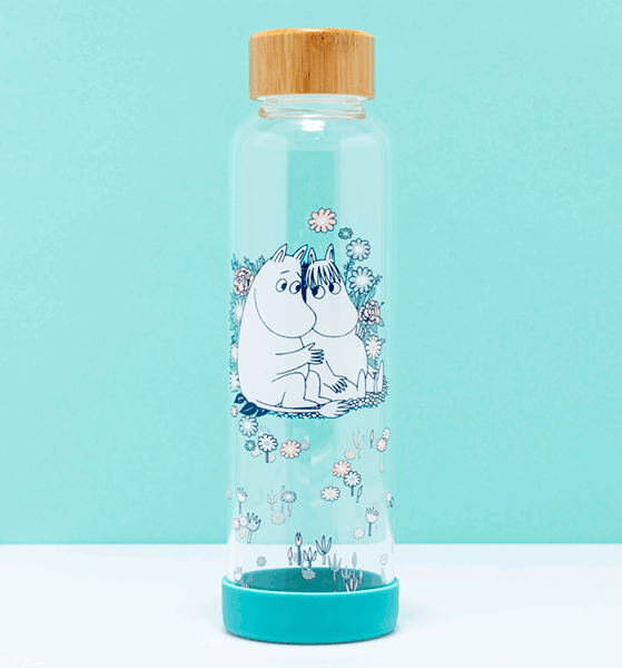 Moomin Glass Water Bottle with Wooden Lid