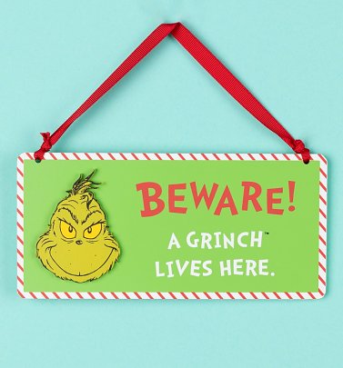 Dr Seuss The Grinch Beware A Grinch Lives Here Hanging Sign Dr Seuss The Grinch Beware A Grinch Lives Here Hanging Sign