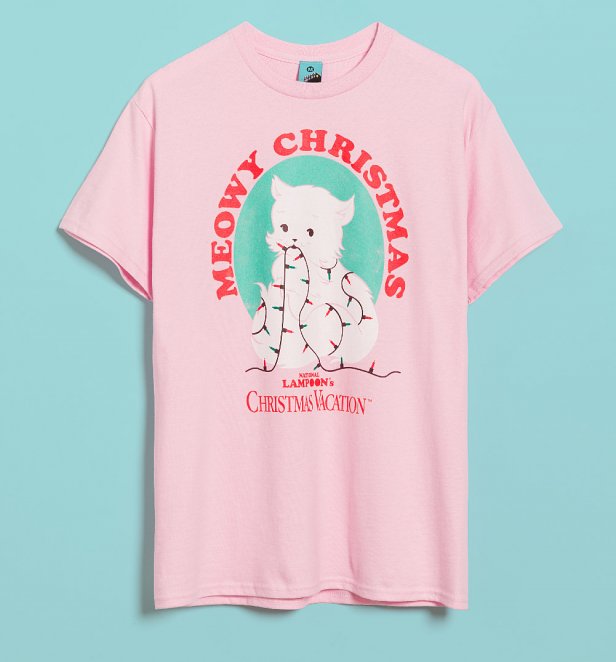 National Lampoon Meowy Christmas Pink T-Shirt National Lampoon Meowy Christmas Pink T-Shirt