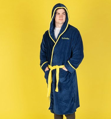 Navy Blue Fleece Yellow Submarine Beatles Hooded Bath Robe Navy Blue Fleece Yellow Submarine Beatles Hooded Bath Robe