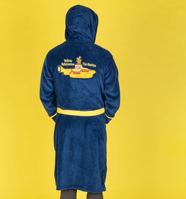 Navy Blue Fleece Yellow Submarine Beatles Hooded Bath Robe