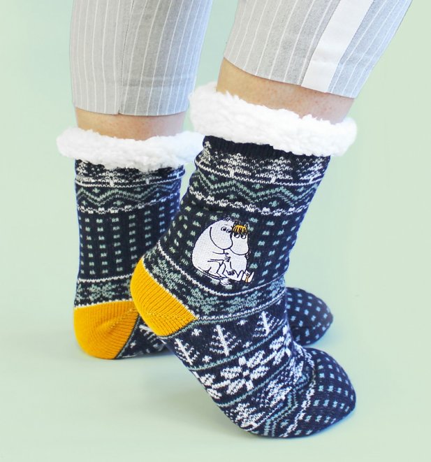 Navy Fairisle Moomin Slipper Socks from House of Disaster