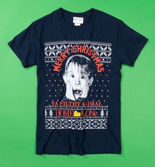 Navy Home Alone Merry Christmas Fairisle T-Shirt Navy Home Alone Merry Christmas Fairisle T-Shirt