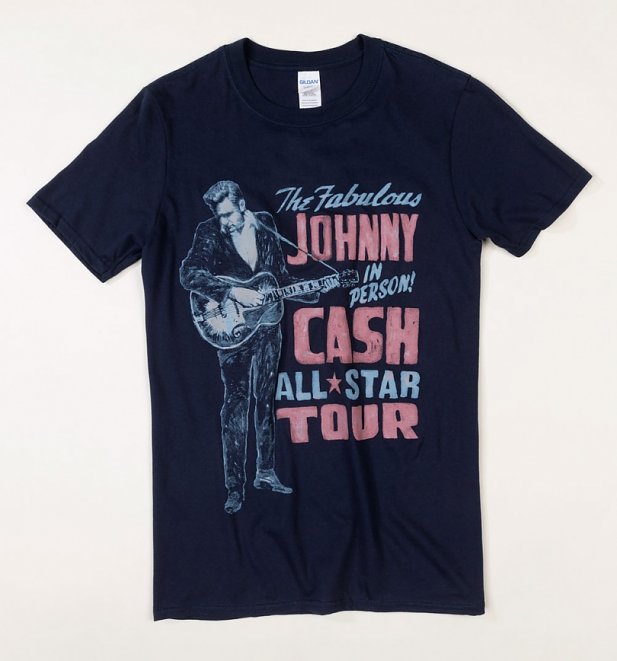 Navy Johnny Cash On Tour T-Shirt with Back Print Navy Johnny Cash On Tour T-Shirt with Back Print