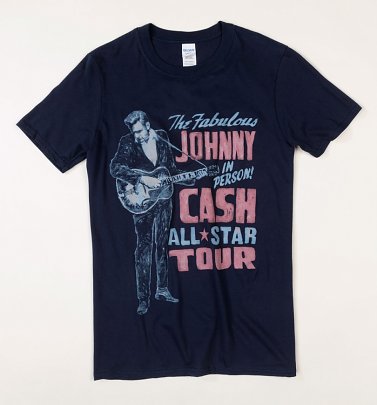 Navy Johnny Cash On Tour T-Shirt with Back Print Navy Johnny Cash On Tour T-Shirt with Back Print