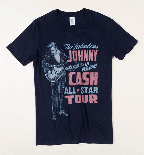 Navy Johnny Cash On Tour T-Shirt with Back Print Navy Johnny Cash On Tour T-Shirt with Back Print
