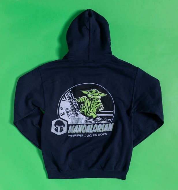 Navy The Child Mandalorian Hoodie with Back Print