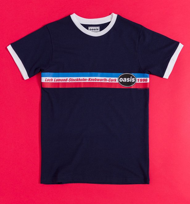 Oasis 1996 Retro Blue And White Ringer T-Shirt