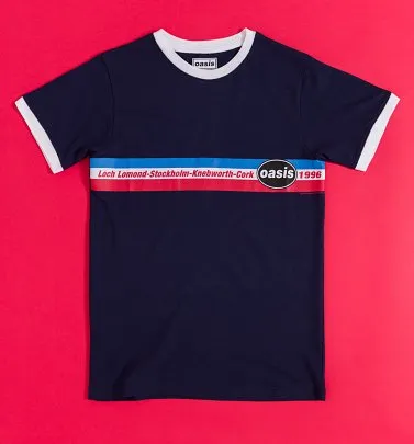 Oasis 1996 Retro Blue And White Ringer T-Shirt