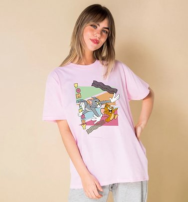 Pink 90s Tom and Jerry Oversized Tyler T-Shirt from Daisy Street