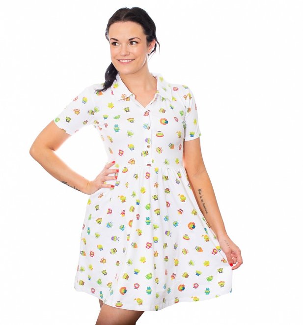 Pixar Aliens Remix All Over Print Button Up Dress from Cakeworthy Pixar Aliens Remix All Over Print Button Up Dress from Cakeworthy