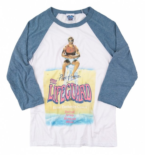 Point Horror Inspired The Lifeguard White And Blue Raglan Baseball T-Shirt Point Horror Inspired The Lifeguard White And Blue Raglan Baseball T-Shirt