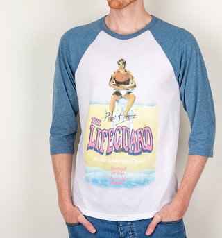 Point Horror The Lifeguard White And Blue Raglan Baseball T-Shirt Point Horror The Lifeguard White And Blue Raglan Baseball T-Shirt