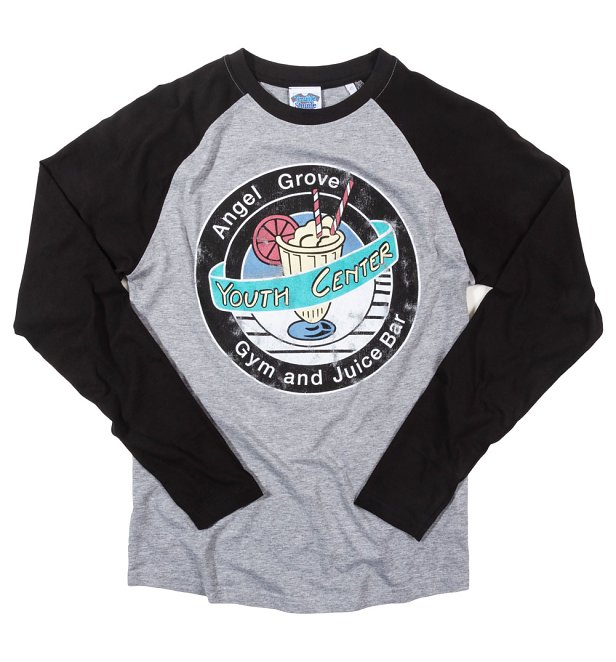Power Rangers Angel Grove Grey And Black Raglan Baseball T-Shirt Power Rangers Angel Grove Grey And Black Raglan Baseball T-Shirt