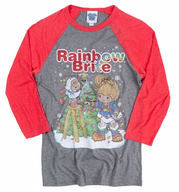 Rainbow Brite Christmas Tree Heather Grey And Red Raglan Baseball Shirt Rainbow Brite Christmas Tree Heather Grey And Red Raglan Baseball Shirt