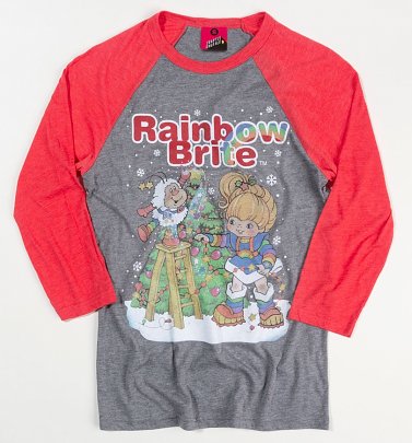 Rainbow Brite Christmas Tree Heather Grey And Red Raglan Baseball Shirt Rainbow Brite Christmas Tree Heather Grey And Red Raglan Baseball Shirt