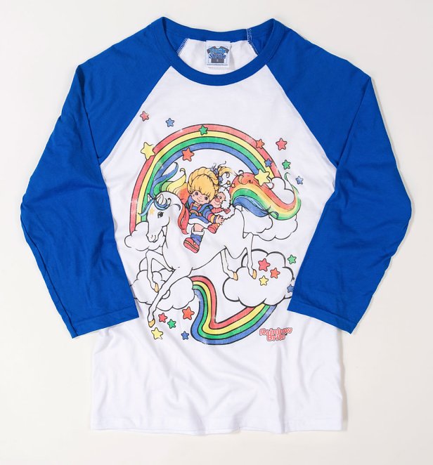 Rainbow Brite Clouds White And Blue Raglan Baseball T-Shirt Rainbow Brite Clouds White And Blue Raglan Baseball T-Shirt