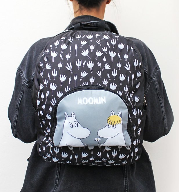 Recycled Black Moomin Foldaway Backpack from House of Disaster Recycled Black Moomin Foldaway Backpack from House of Disaster