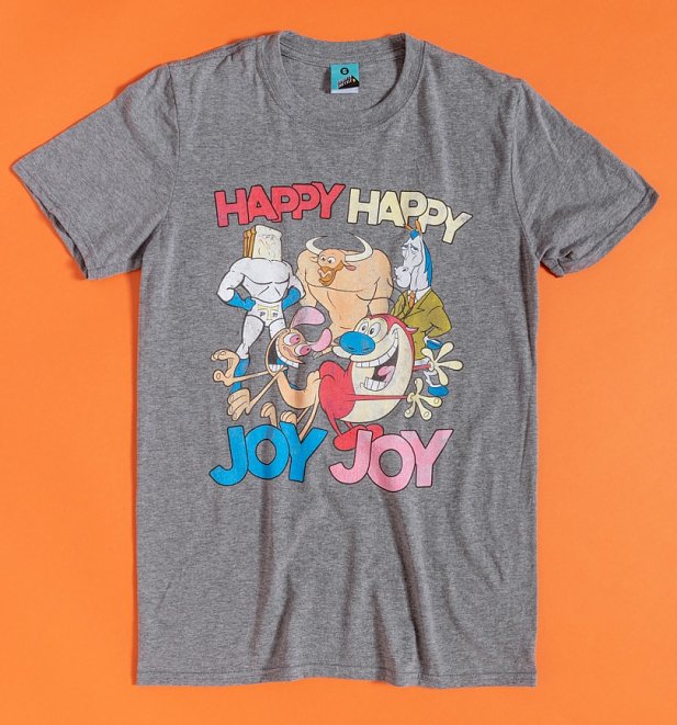 Ren And Stimpy Happy Happy Joy Joy Grey Marl T-Shirt