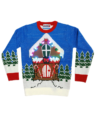 Retro Light Up Gingerbread House Christmas Jumper With Pom Poms from Cheesy Christmas Jumpers Retro Light Up Gingerbread House Christmas Jumper With Pom Poms from Cheesy Christmas Jumpers