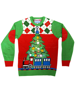 Retro Light Up Tree And Train Knitted Jumper from Cheesy Christmas Jumpers Retro Light Up Tree And Train Knitted Jumper from Cheesy Christmas Jumpers