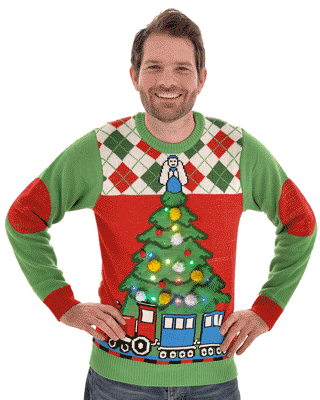 Retro Light Up Tree And Train Knitted Jumper from Cheesy Christmas Jumpers Retro Light Up Tree And Train Knitted Jumper from Cheesy Christmas Jumpers