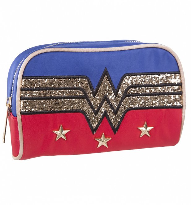 Retro Wonder Woman Logo Wash Bag With Glitter Print Retro Wonder Woman Logo Wash Bag With Glitter Print