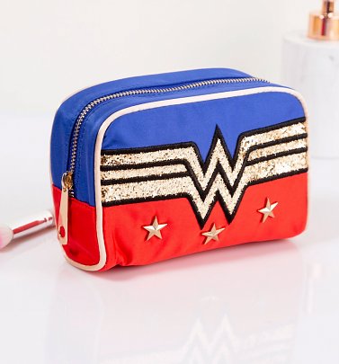 Retro Wonder Woman Logo Wash Bag With Glitter Print Retro Wonder Woman Logo Wash Bag With Glitter Print