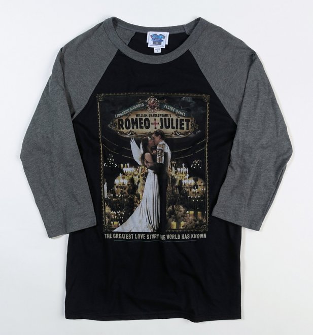 Romeo And Juliet Kiss Black And Grey Raglan Baseball Shirt Romeo And Juliet Kiss Black And Grey Raglan Baseball Shirt