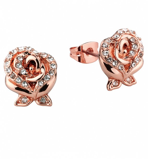 Rose Gold Plated Beauty & The Beast Enchanted Rose Crystal Stud Earrings 