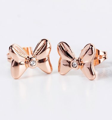 Rose Gold Plated Minnie Mouse Bow Stud Earrings With Crystals 
