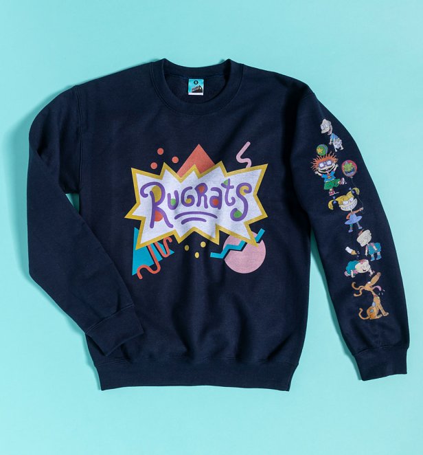Rugrats Logo Navy Sweater With Sleeve Print
