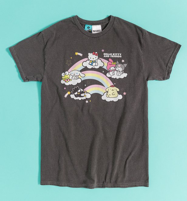 Sanrio Friends Rainbow Clouds Vintage Wash Charcoal T-Shirt
