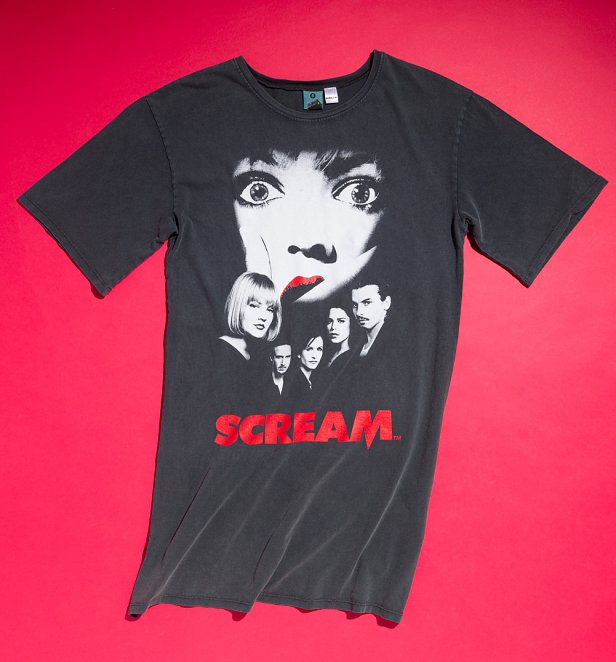 Scream Movie Poster Vintage Wash Charcoal T-Shirt Dress