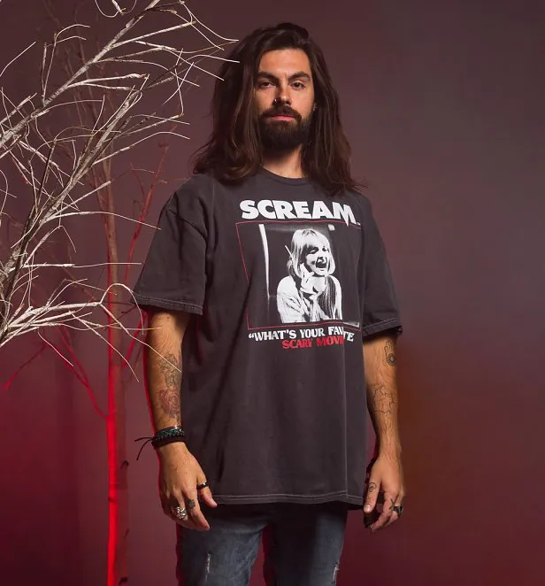 Scream What's Your Favourite Scary Movie Vintage Wash Charcoal T-Shirt