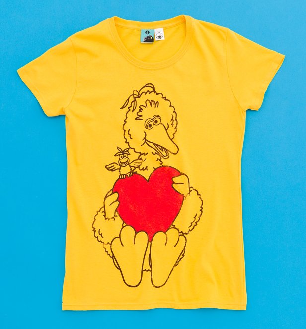 Women's Sesame Street Big Bird's Big Heart Yellow Fitted T-Shirt