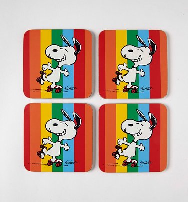 Set of Four Peanuts Snoopy Let The Good Times Roll Rainbow Coasters Set of Four Peanuts Snoopy Let The Good Times Roll Rainbow Coasters